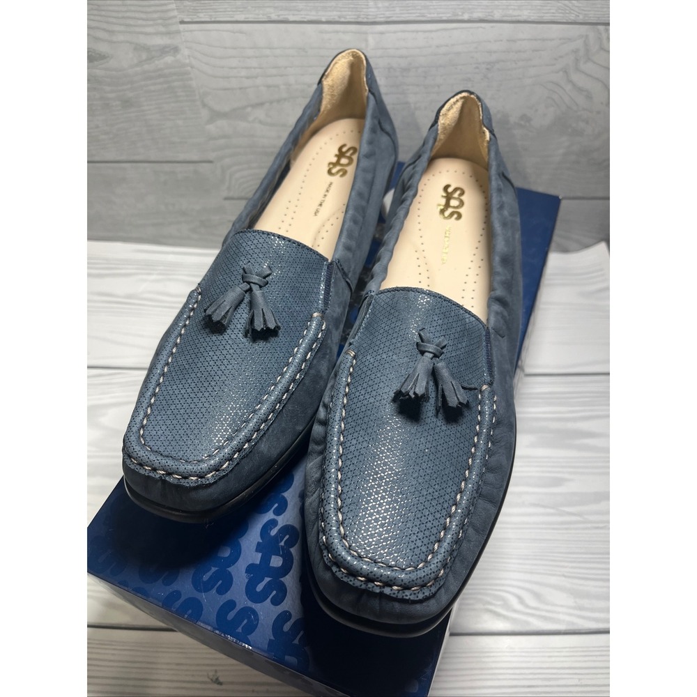 SAS San Antonio Shoemakers Blue Leather Tassel Loafers Comfort Shoes SZ 9N‎